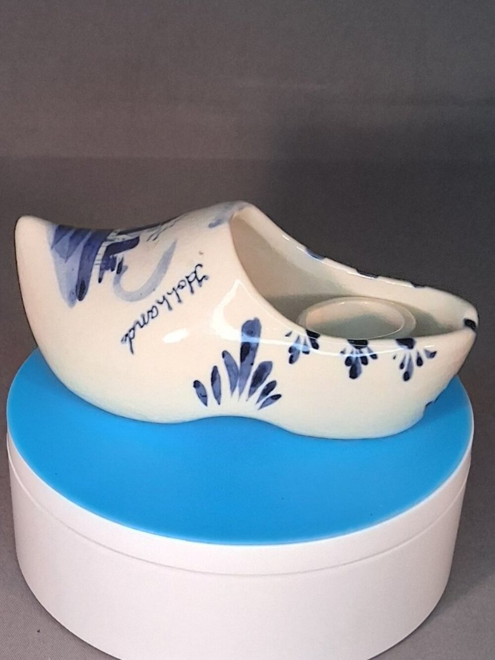 VTG Delft Blue Hand Painted Ceramic Dutch Clog Shoe Candle Holder Windmill